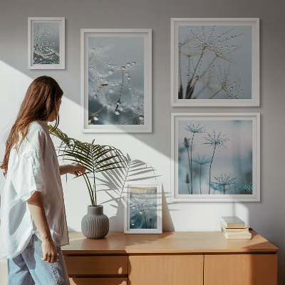 Tavelvägg med 5 tavlor Växtmotiv, vattendroppar