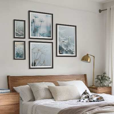 Tavelvägg med 5 tavlor Växtmotiv, vattendroppar