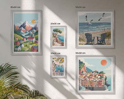 Väggdekoration tavelset Retro bergs- och havslandskap
