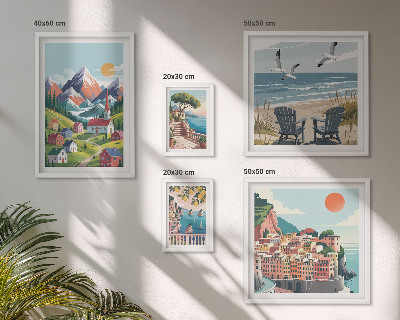 Väggdekoration tavelset Retro bergs- och havslandskap