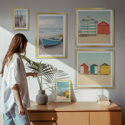 Set om 5 tavlor Havsutsikt, hus, båtar