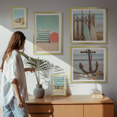Tavelvägg med 5 tavlor Eleganta strandhus vid havet