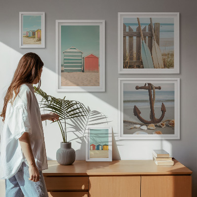 Tavelvägg med 5 tavlor Eleganta strandhus vid havet
