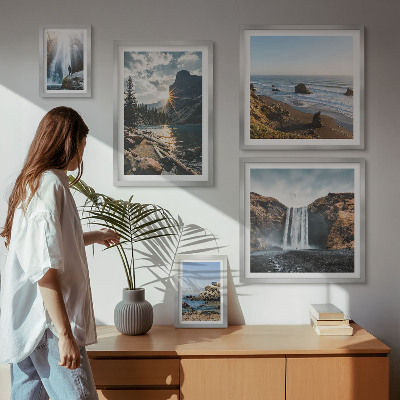 Set om 5 tavlor Landskap vattenfall stränder