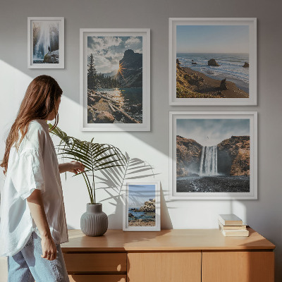 Set om 5 tavlor Landskap vattenfall stränder