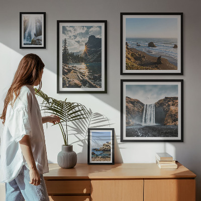 Set om 5 tavlor Landskap vattenfall stränder