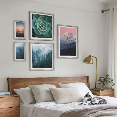 Tavelvägg med 5 tavlor Landskap berg hav boho