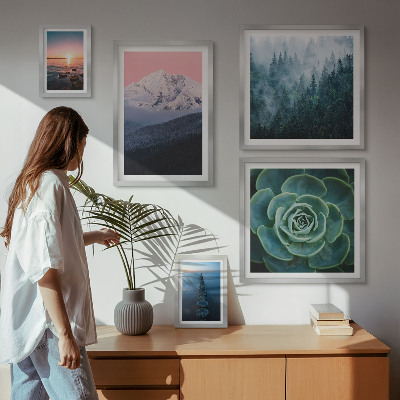 Tavelvägg med 5 tavlor Landskap berg hav boho