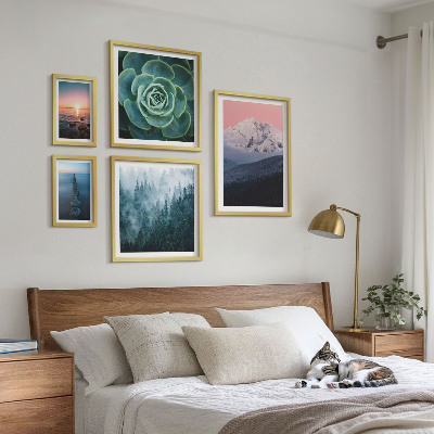 Tavelvägg med 5 tavlor Landskap berg hav boho