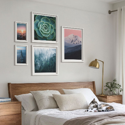 Tavelvägg med 5 tavlor Landskap berg hav boho