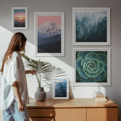 Tavelvägg med 5 tavlor Landskap berg hav boho
