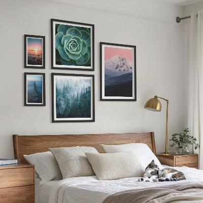 Tavelvägg med 5 tavlor Landskap berg hav boho