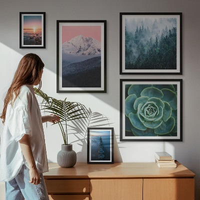 Tavelvägg med 5 tavlor Landskap berg hav boho