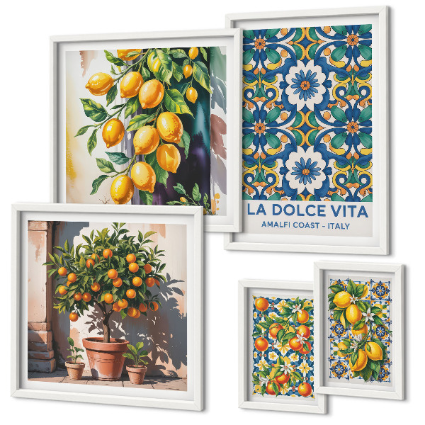 Tavelvägg med 5 tavlor Italienska citrusdekorationer i Amalfi-stil