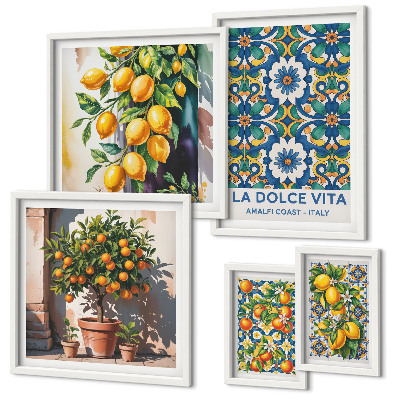 Tavelvägg med 5 tavlor Italienska citrusdekorationer i Amalfi-stil