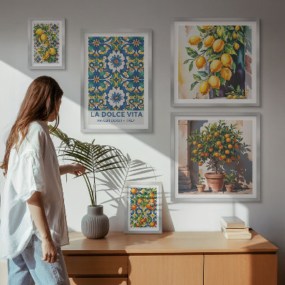 Tavelvägg med 5 tavlor Italienska citrusdekorationer i Amalfi-stil