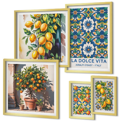 Tavelvägg med 5 tavlor Italienska citrusdekorationer i Amalfi-stil