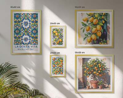 Tavelvägg med 5 tavlor Italienska citrusdekorationer i Amalfi-stil