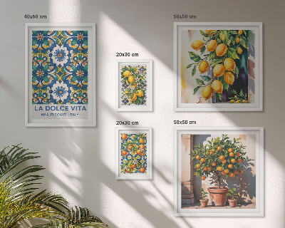 Tavelvägg med 5 tavlor Italienska citrusdekorationer i Amalfi-stil