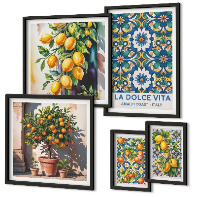Tavelvägg med 5 tavlor Italienska citrusdekorationer i Amalfi-stil