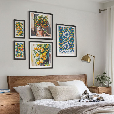 Tavelvägg med 5 tavlor Italienska citrusdekorationer i Amalfi-stil