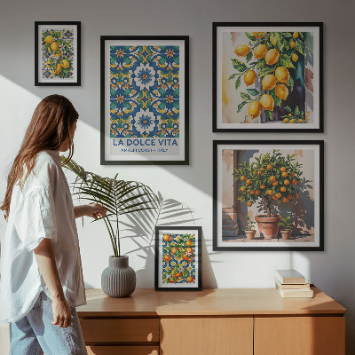 Tavelvägg med 5 tavlor Italienska citrusdekorationer i Amalfi-stil