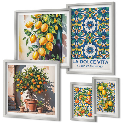 Tavelvägg med 5 tavlor Italienska citrusdekorationer i Amalfi-stil