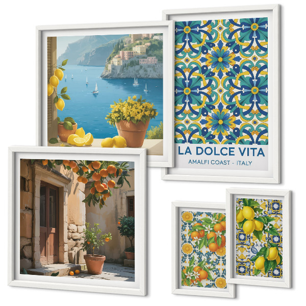 Väggdekoration tavelset Italienska Amalfi-citrusblommor