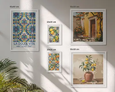 Italienska citrusfrukter i medelhavsstil set om 5 tavlor