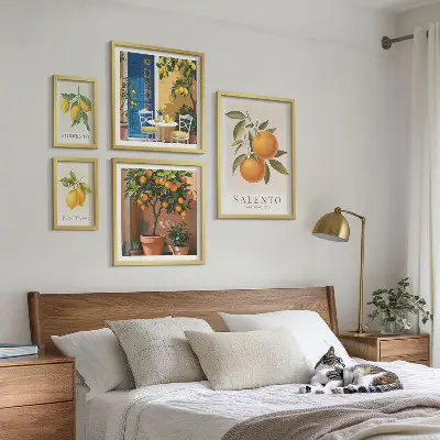 Tavelvägg med 5 tavlor i rustik italiensk fruktstil