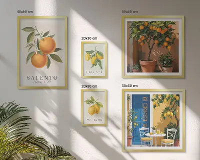 Tavelvägg med 5 tavlor i rustik italiensk fruktstil