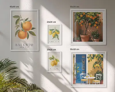 Tavelvägg med 5 tavlor i rustik italiensk fruktstil