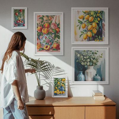 Väggdekoration tavelset Fruktiga blommiga kompositioner