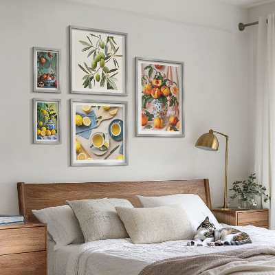 Set om 5 tavlor Frukter och blommor rustik dekoration