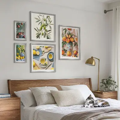 Frukter och blommor rustik dekoration set om 5 tavlor