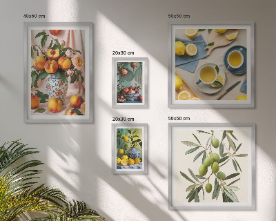 Set om 5 tavlor Frukter och blommor rustik dekoration