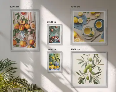 Frukter och blommor rustik dekoration set om 5 tavlor