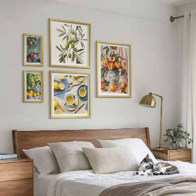 Set om 5 tavlor Frukter och blommor rustik dekoration