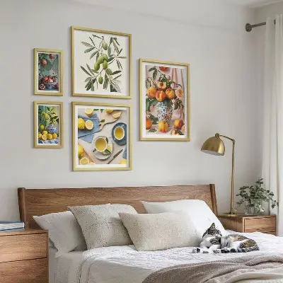 Frukter och blommor rustik dekoration set om 5 tavlor