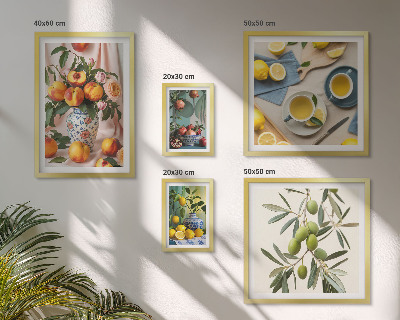Set om 5 tavlor Frukter och blommor rustik dekoration