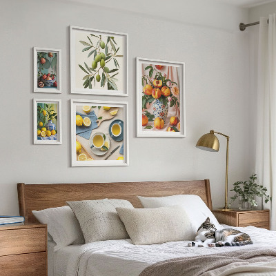 Set om 5 tavlor Frukter och blommor rustik dekoration