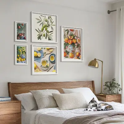 Frukter och blommor rustik dekoration set om 5 tavlor