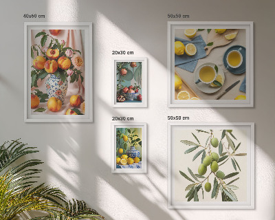 Set om 5 tavlor Frukter och blommor rustik dekoration