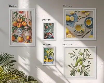 Frukter och blommor rustik dekoration set om 5 tavlor