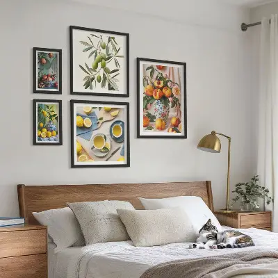 Frukter och blommor rustik dekoration set om 5 tavlor