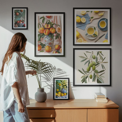 Set om 5 tavlor Frukter och blommor rustik dekoration