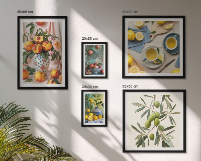 Set om 5 tavlor Frukter och blommor rustik dekoration