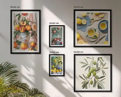 Frukter och blommor rustik dekoration set om 5 tavlor