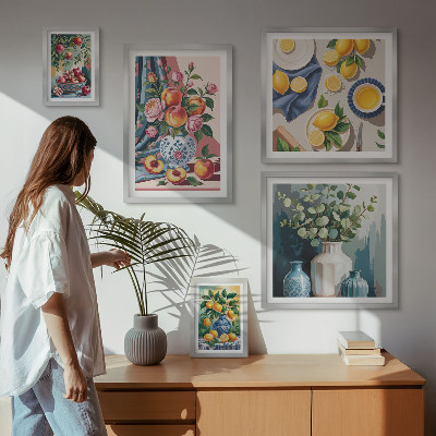 Tavelvägg med 5 tavlor Blommiga fruktkompositioner