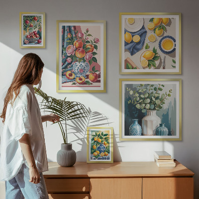 Tavelvägg med 5 tavlor Blommiga fruktkompositioner